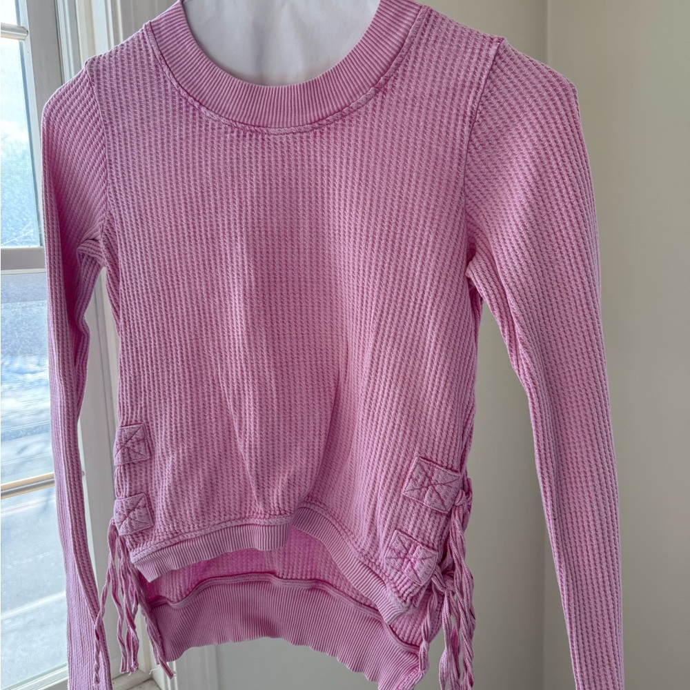 Free People Pink Ribbed Knit Sweater